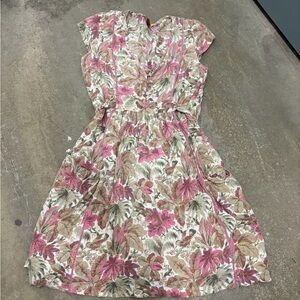 April Cornell Floral Pink and Brown Women's Dress cottagecore